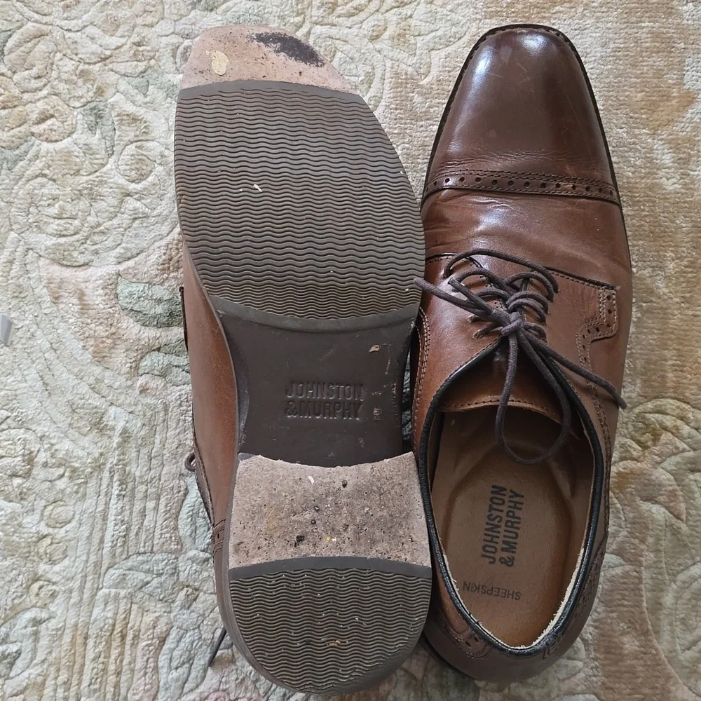 Johnston & Murphy shoes Men's Brown laced lace up Oxfords Size 9.5 9-1/2